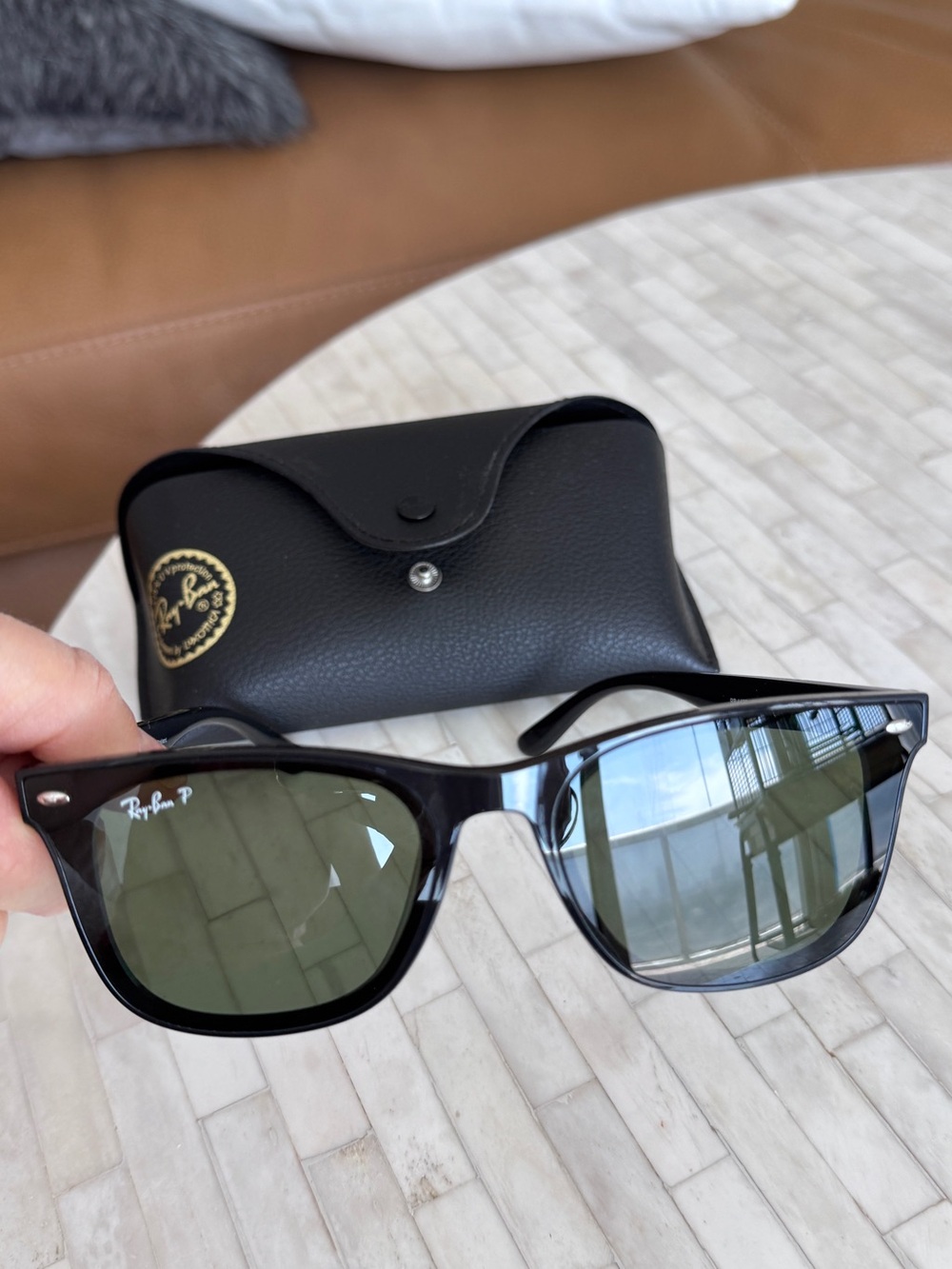Ray-Ban Black Frame Sunglasses with Dark Green Lenses